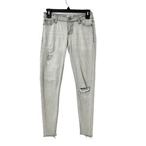 Celebrity Pink Light Gray Destroyed Raw Hem Mod Rise Ankle Skinny Size 25